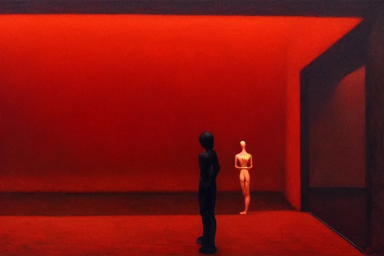 Image similar to only with white, a red horse, tokio, a lot of frogs watch, in the style of beksinski, parts by edward hopper, parts by rodcenko, parts by yue minjun, intricate and epic composition, red by caravaggio, insanely quality, highly detailed, masterpiece, red light, artstation, 4 k