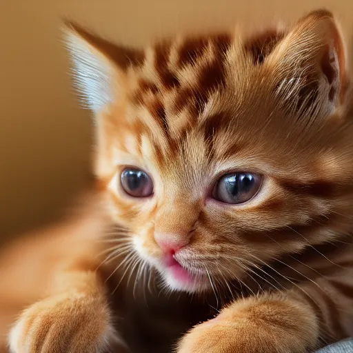 Prompt: ginger kitten on lap photograph hyperrealistic 4k