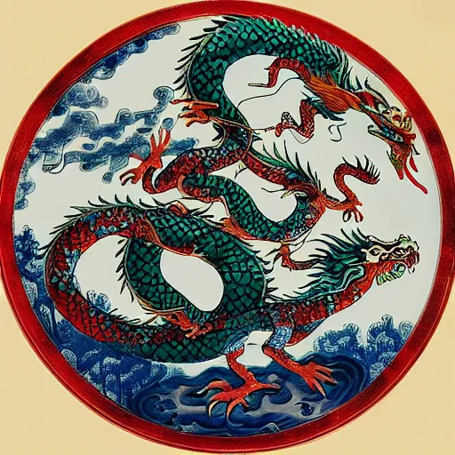 Prompt: Chinese dragon wraps around the tree of life