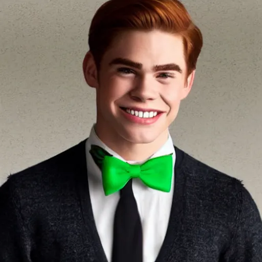 Prompt: Archie Andrews wearing a green bow tie and a black sweater