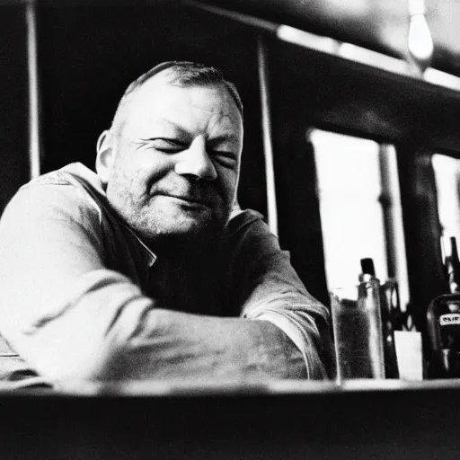 Image similar to lars løkke sitting drunk in the bar, film photo