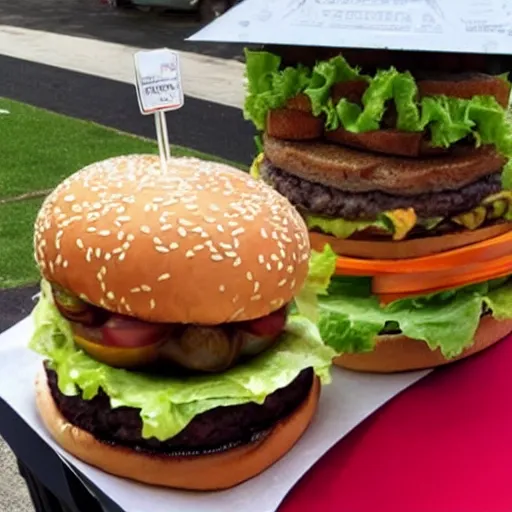 Prompt: a tasty burger bigger than a car