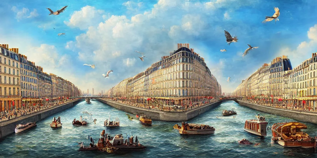 Image similar to master piece stunning digital painting of a parisian small city contained on the top of a giant sea turtle