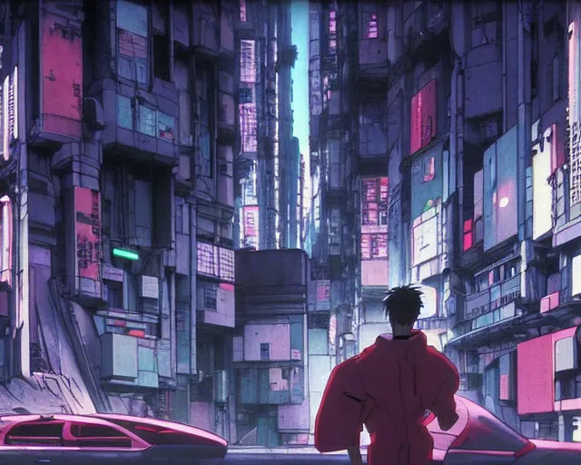 Prompt: Gray sky, futuristic urban slums. Aesthetics of Akira, Ghost in the shell, Neon Genesis Evangelion, Trigun