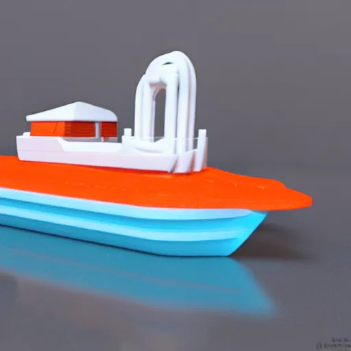 Image similar to 3 d printed benchy boat with 3 d printer, test 3 dprint, plastic boat toy, studio photoshoot