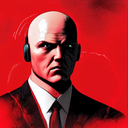 Prompt: a portrait of agent 4 7 from hitman wearing headphones, black background, red rim light, highly detailed, smooth, sharp focus, art by maciej kuciara