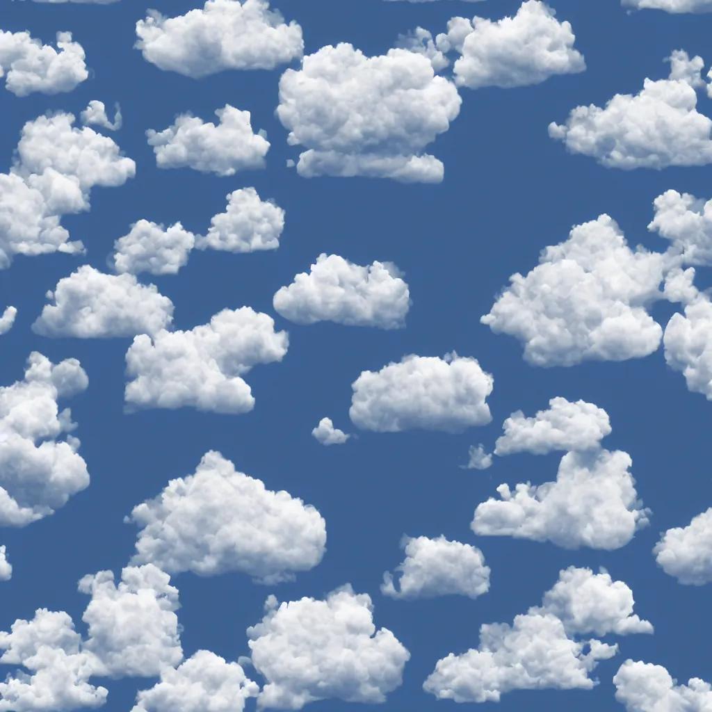 Prompt: white fluffy cartoon clouds seamless texture 4k