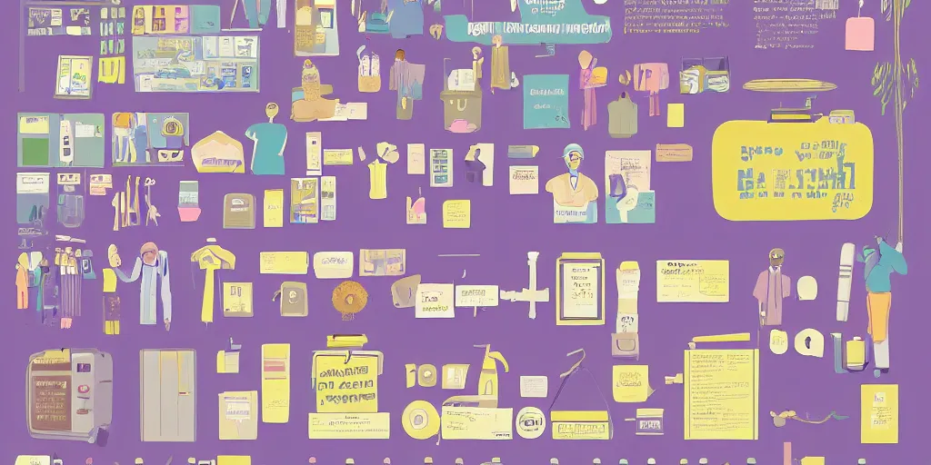 Image similar to getting ready for work pastel infographic by Wes Anderson