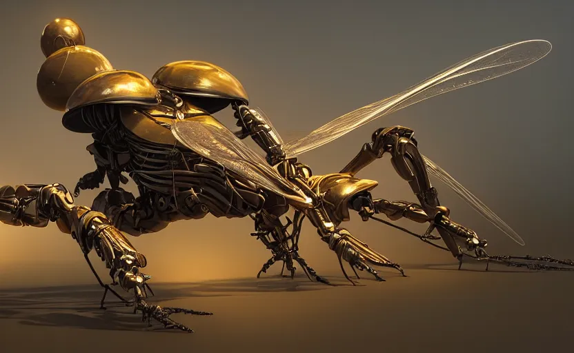 Image similar to insect robot, hyperdetailed, artstation, cgsociety, golden hour 8 k