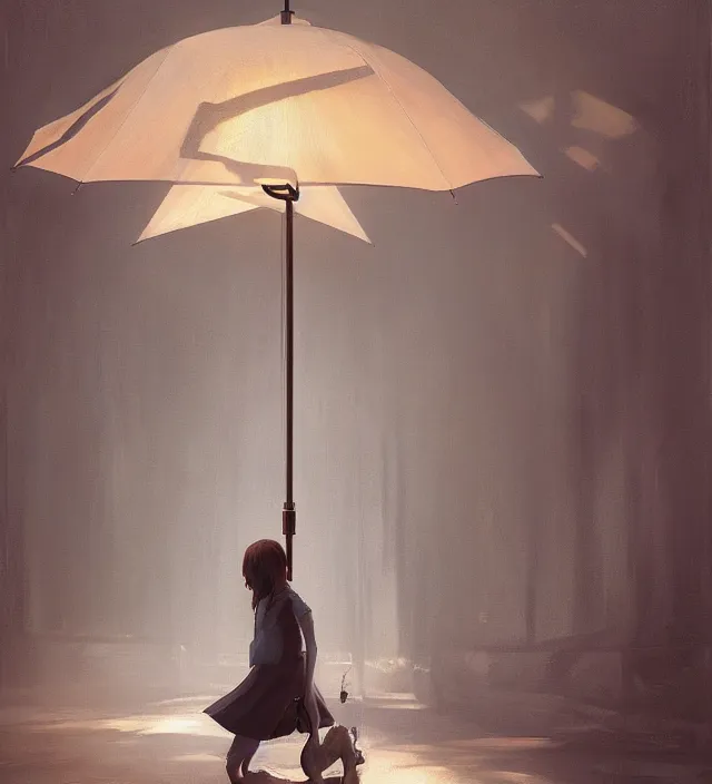 Image similar to lamp that is an umbrella, very detailed texture, realistic shaded lighting, art style by ilya kuvshinov, katsuhiro, artgerm, jeremy lipkin, michael garmash, nixeu, unreal engine 5, radiant light, intricate environment