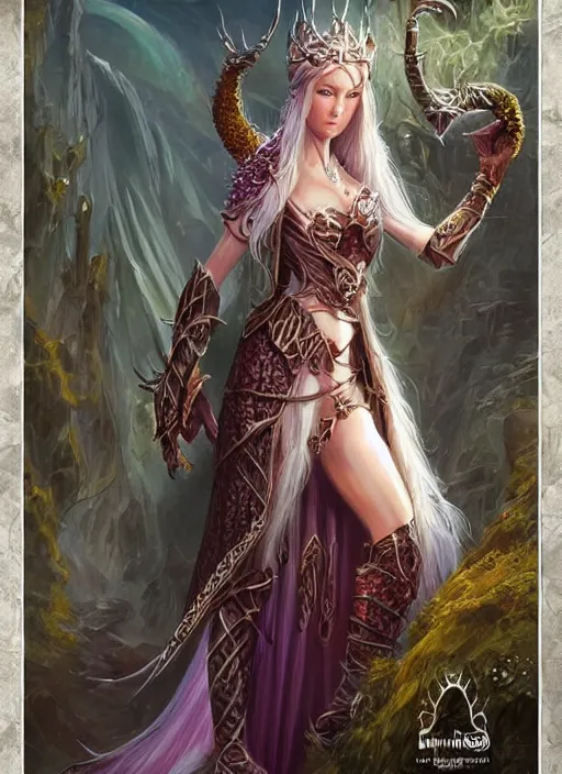 Image similar to elegant elven queen beautiful, ultra detailed fantasy, dndbeyond, bright, colourful, realistic, dnd character portrait, full body, pathfinder, pinterest, art by ralph horsley, dnd, rpg, lotr game design fanart by concept art, behance hd, artstation, deviantart, hdr render in unreal engine 5