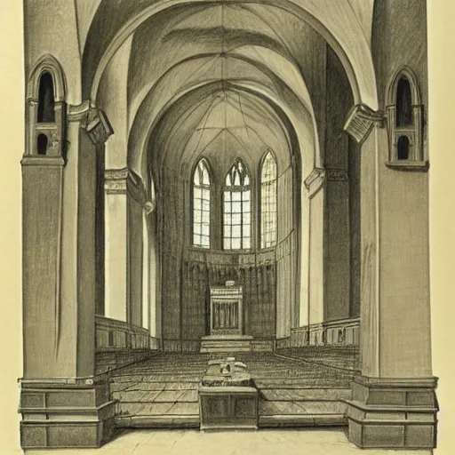 Prompt: claude nicolas ledoux drawing of gigantic church