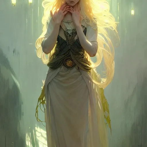 Image similar to The OA, Brit Marling, fantasy, intricate, elegant, highly detailed, digital painting, artstation, concept art, smooth, sharp focus, illustration, art by Krenz Cushart and Artem Demura and alphonse mucha