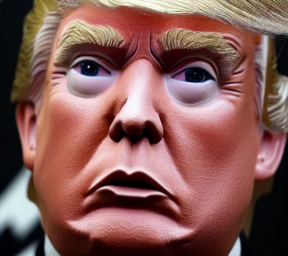 Prompt: highly detailed face shot of donald trump with black hair, white face, ap news photo