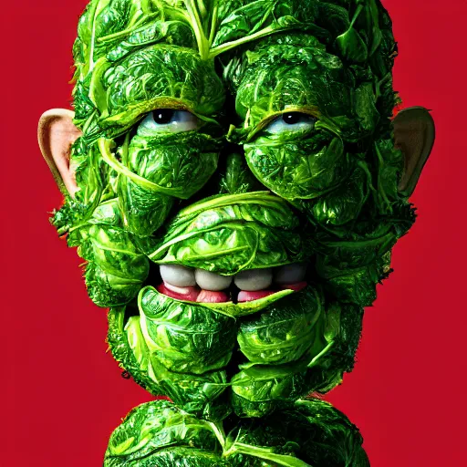 Image similar to a face made of brussels sprouts made of tom hanks, 8 k, trending on artstation, 8 0 mm photography, hyperrealistic