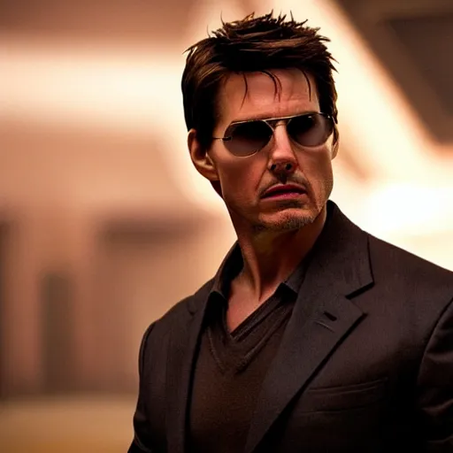 Image similar to movie still portrait of tom cruise playing as tony stark in iron man ( 2 0 0 8 ) sharp focus, shallow depth of field, 4 k editorial photograph