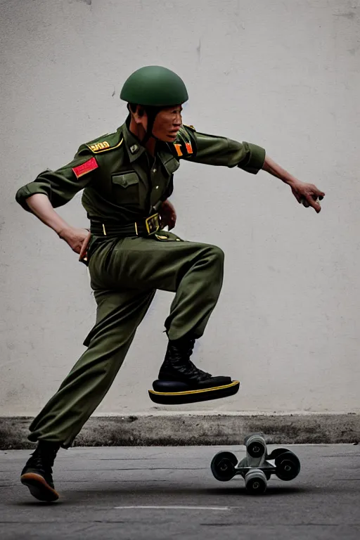 Image similar to vietnam soldier playin skateboard, photorealistic, smooth, 4 k, aesthetic lighting, baroque object, hyperdetailed, professional photography, pullitzer winning, photo by : canon eos 5 d mark iv, by karah mew and adnan abidi