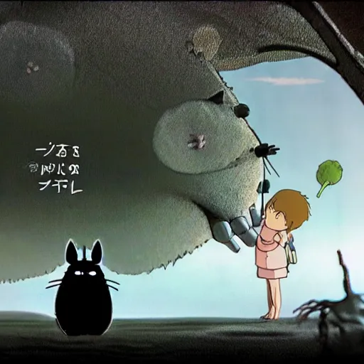 Prompt: stop motion film, totoro stalks his prey