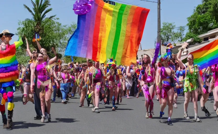 Prompt: Pride parade in escape from tarkob