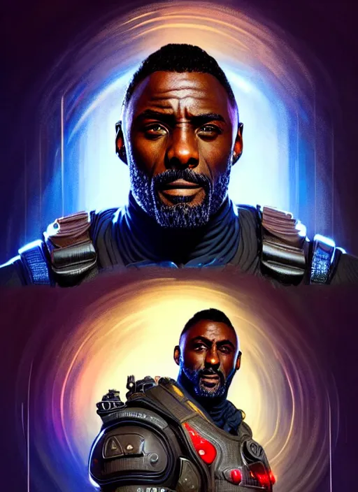 Image similar to portrait of apex legends idris elba, intricate, elegant, glowing lights, highly detailed, digital painting, artstation, glamor pose, concept art, smooth, sharp focus, illustration, art by artgerm and greg rutkowski, artey freytag