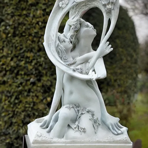 Prompt: art nouveau love comes in a dream sculpture
