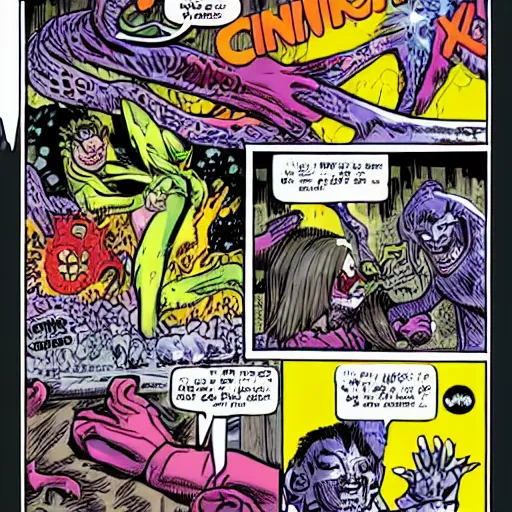 Image similar to action pack comic in style of Comix Zone, Lovecraftian horrors, cosmic horror