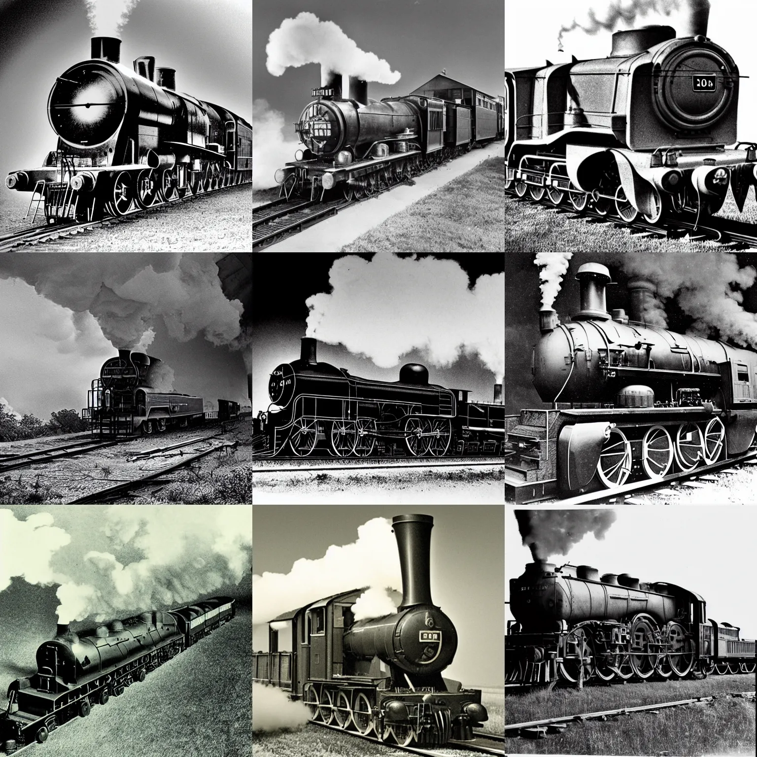 Prompt: Electron scanning microscope image of a steam locomotive