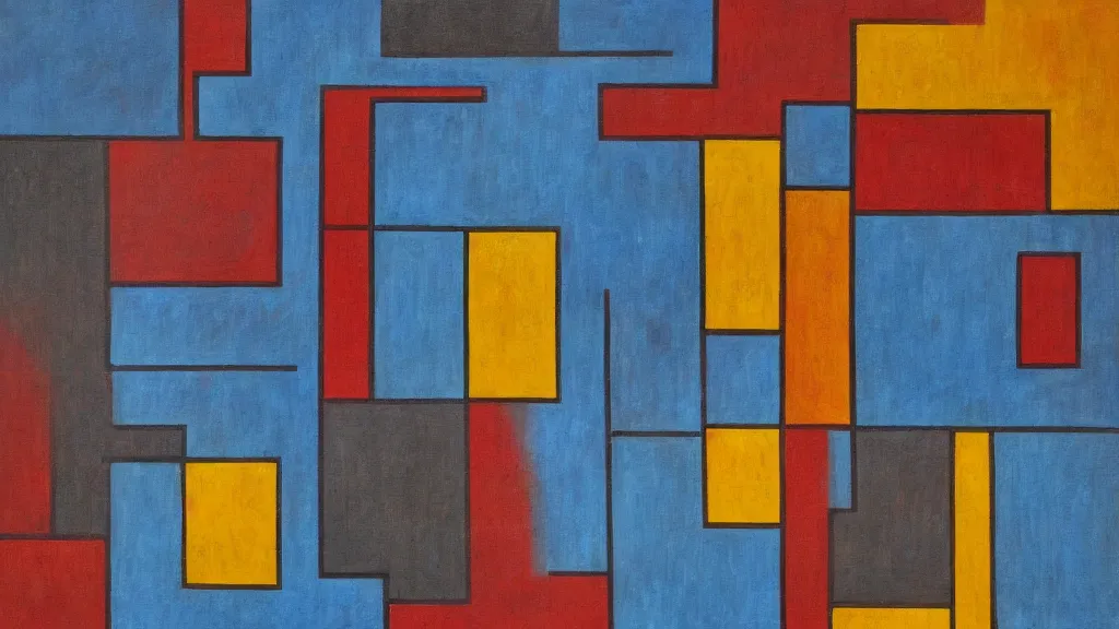 Prompt: abstract art painting, lines, forms, shapes, in style of piet mondrian, 4 k, high resolution details,