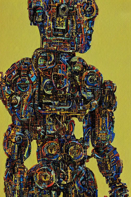 Image similar to robot monk painting a self - portrait on a canvas. intricate, highly detailed, photorealistic, film still, by christopher doyle.