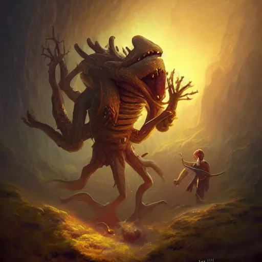 Prompt: anna podedworna a mimic chest eating a despairing adventurer, striking composition, dramatic composition, fantasy, mtg, digital 2d, trending on artstation, artstation, dramatic lighting, blurred background, hyper detailed, ultrarealistic, masterpiece, digital art