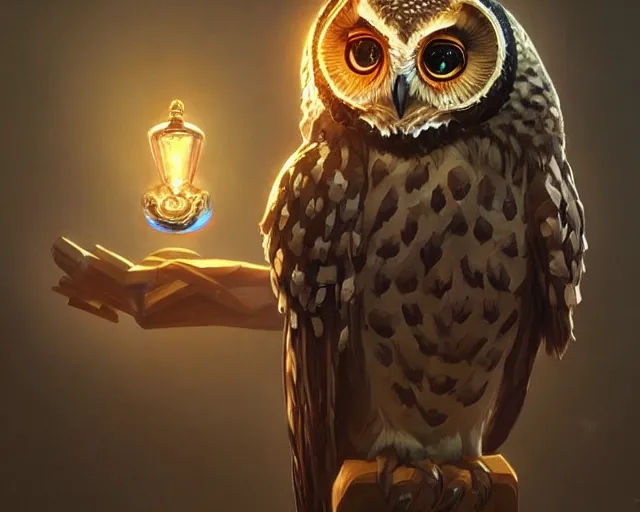 Prompt: a smart owl with a smart suit in a smart atmosphere, deep focus, d & d, fantasy, intricate, elegant, highly detailed, digital painting, artstation, concept art, matte, sharp focus, illustration, hearthstone, art by artgerm and greg rutkowski and alphonse mucha