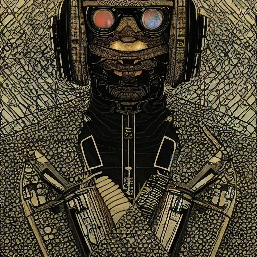 Prompt: renaissance portrait cyberpunk battle space pilot, wearing space techwear, detailed symmetrical close up portrait, intricate complexity, by takato yamamoto and by rembrandt,