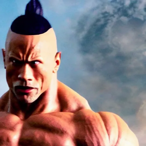 Image similar to photo of a live - action dragon ball z movie featuring dwayne johnson as piccolo