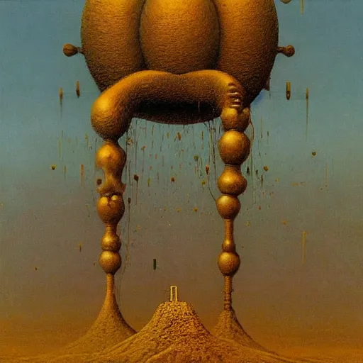 Prompt: A machine that can turn any object into gold by zdzisław beksiński