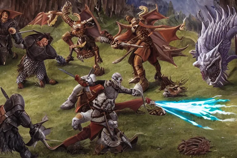 Image similar to dnd knights fighting a dragon