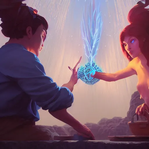 Image similar to mage casting a water spell, highly detailed vfx portrait, unreal engine, greg rutkowski, loish, rhads, beeple, makoto shinkai and lois van baarle, ilya kuvshinov, rossdraws, tom bagshaw, alphonse mucha, global illumination, detailed and intricate environment