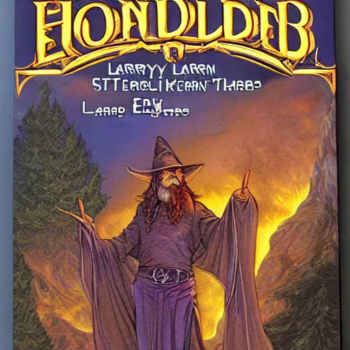 Prompt: 🧙🦅🛸🔥🌞🌲, Larry Elmore, Stephen Fabian