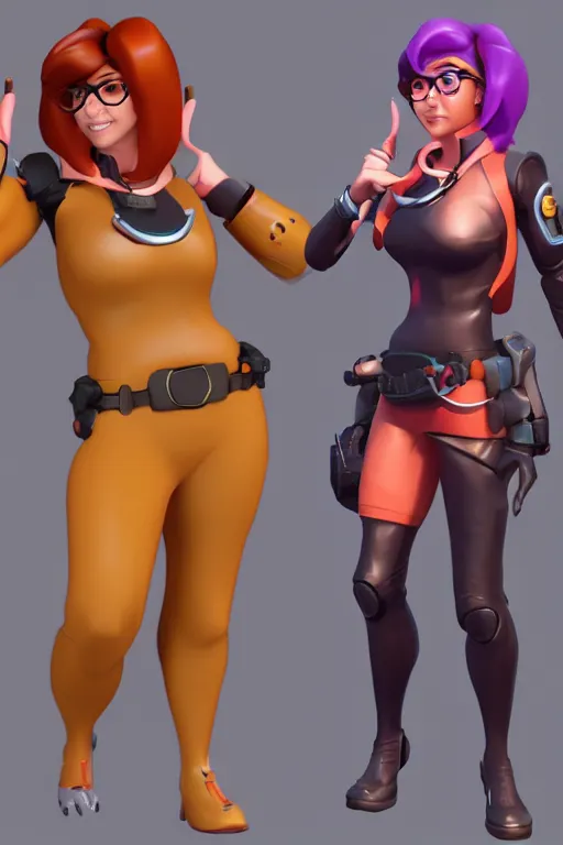 Image similar to Velma from Scooby Doo, overwatch character art, 3D model,