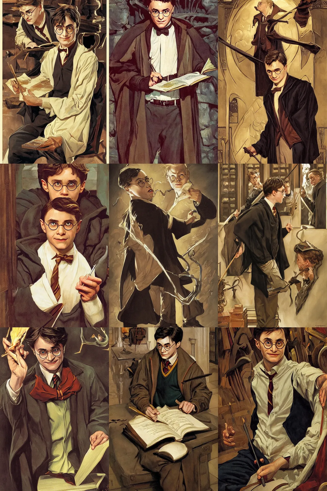 Prompt: harry potter, painting by j. c. leyendecker