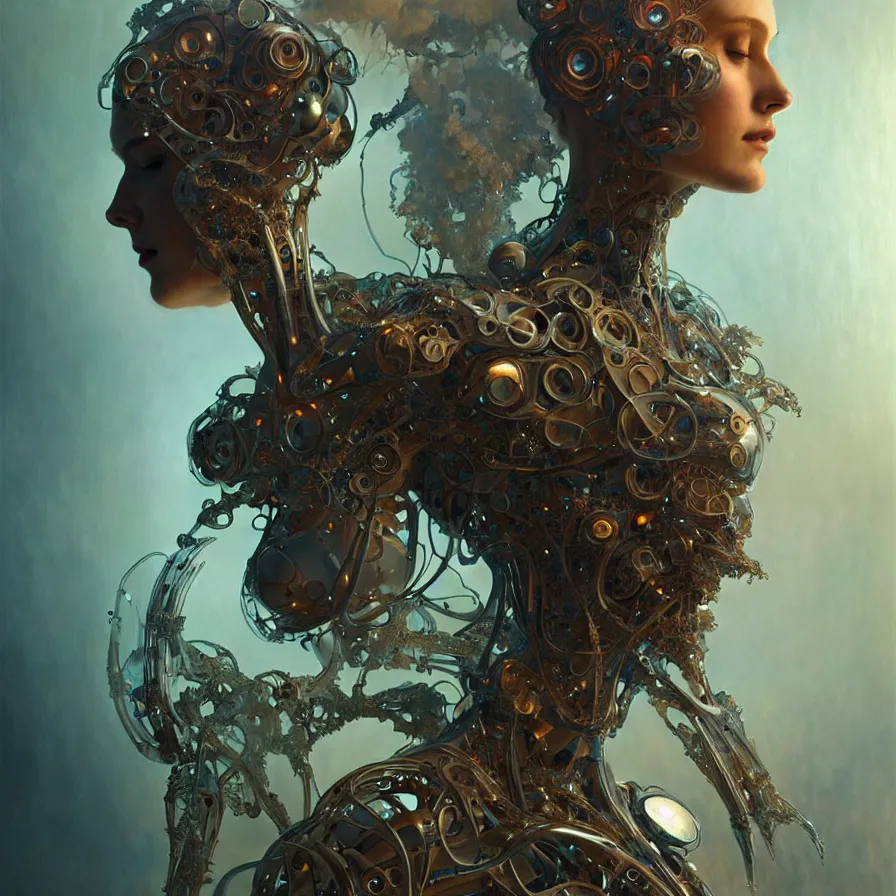 Image similar to organic cyborg, water and smoke sculpture, diffuse lighting, fantasy, intricate, elegant, highly detailed, lifelike, photorealistic, digital painting, artstation, illustration, concept art, smooth, sharp focus, art by john collier and albert aublet and krenz cushart and artem demura and alphonse mucha