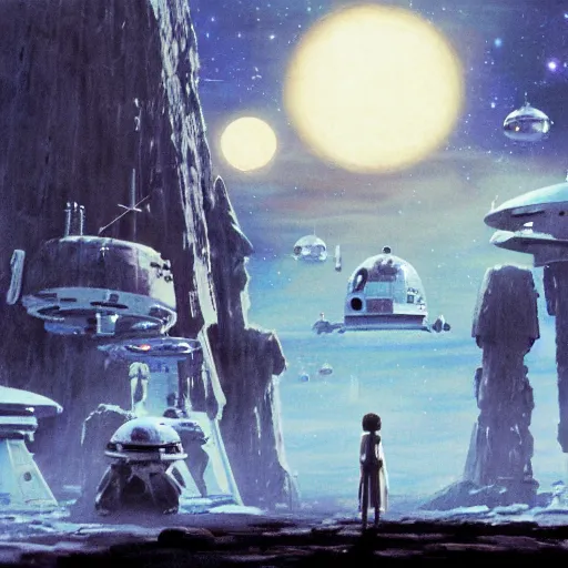 Image similar to film still of Star Wars Return of the Jedi Artwork by Dice Tsutsumi, Makoto Shinkai, Studio Ghibli