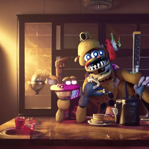 Image similar to five night's at freddys, octane render, ultra detail, ultra realistic, 8 k