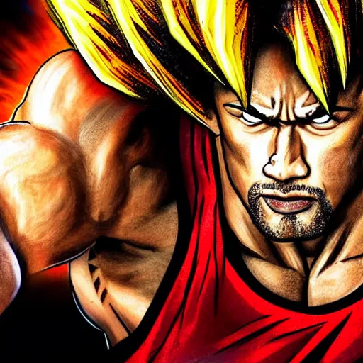 Image similar to dwayne johnson as goku