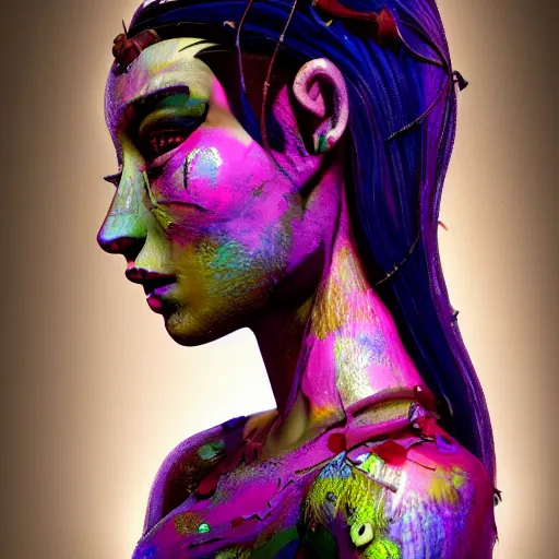 Image similar to Portrait of salvia trip faerie goddess Ariana Grande. Claymation. intricate abstract. intricate artwork. nightmare fuel. by Dave McKean. octane render, trending on artstation, greg rutkowski very coherent symmetrical artwork. cinematic, hyper realism, high detail, octane render, 8k, iridescent accents