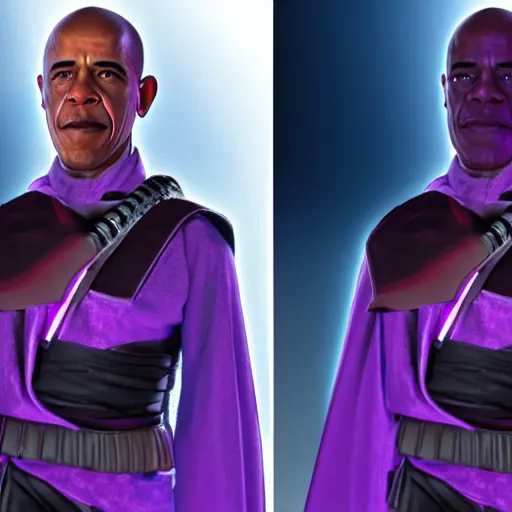 Image similar to obama as mace windu in star wars episode 3, 8 k resolution, cinematic lighting, anatomically correct