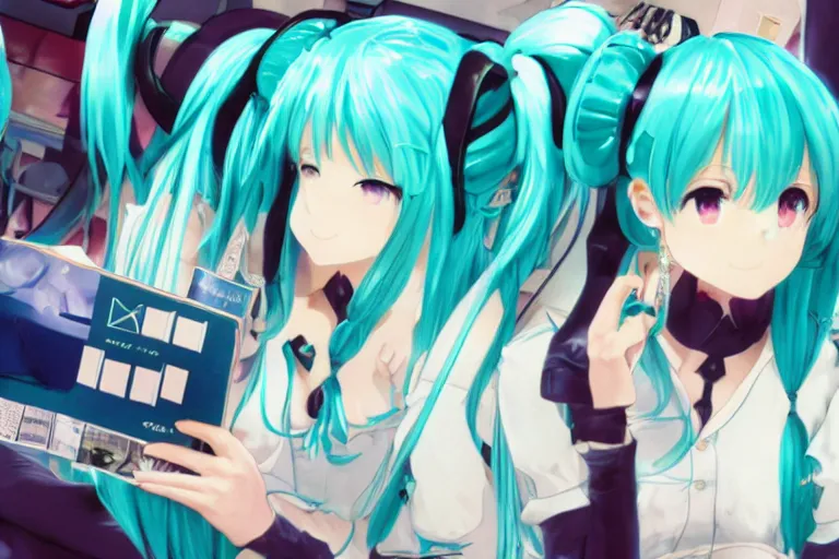 Image similar to hatsune miku playing huniepop, romance novel cover, cookbook photo, in 1 9 9 5, y 2 k cybercore, industrial photography, still from a ridley scott movie