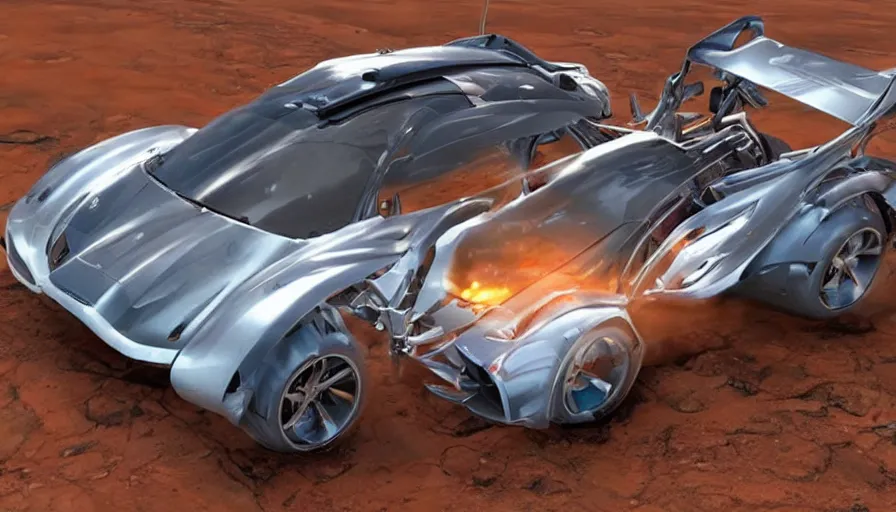 Image similar to super car pulls out of a spaceship on mars, ultra detailed