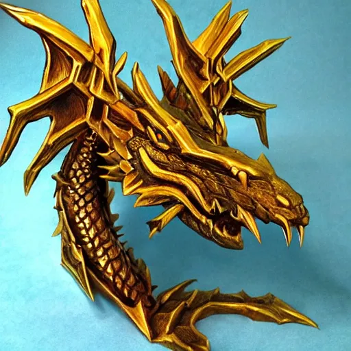 Prompt: Golden dragon from world of warcraft