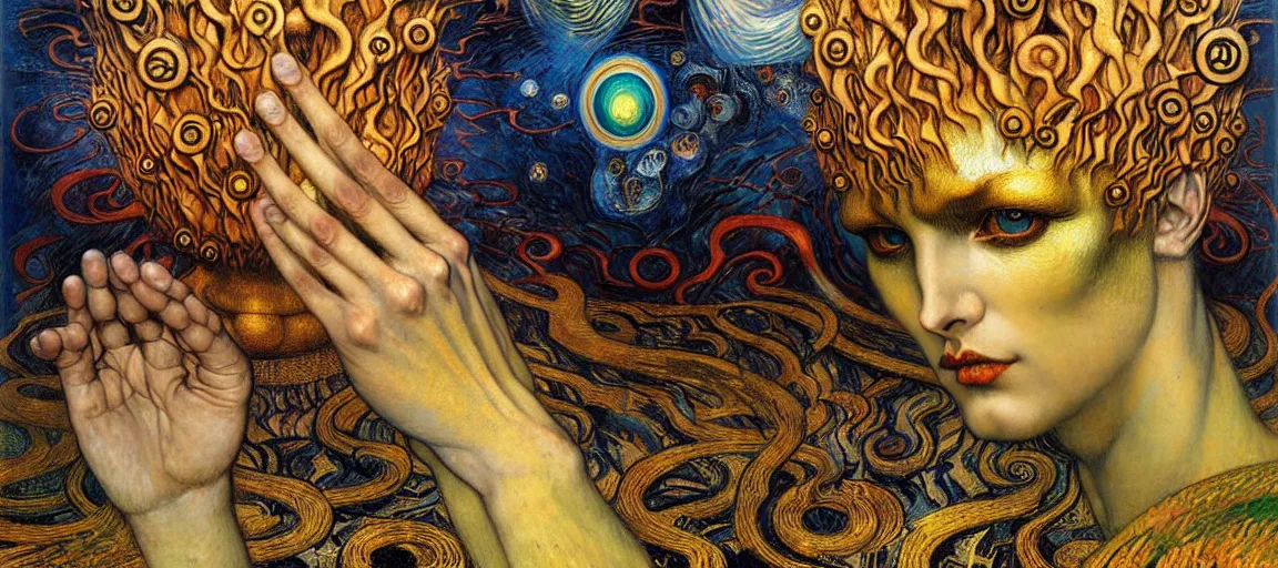 Image similar to Divine Chaos Engine by Karol Bak, Jean Delville, William Blake, Gustav Klimt, and Vincent Van Gogh, symbolist, visionary