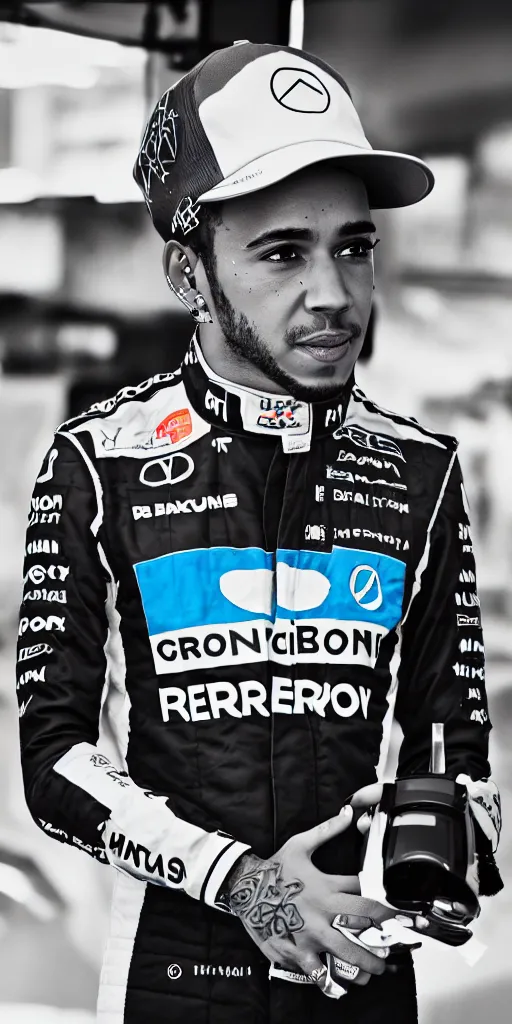Prompt: A portrait of Lewis Hamilton in his racing uniform by Banksy, octane render,,highly details